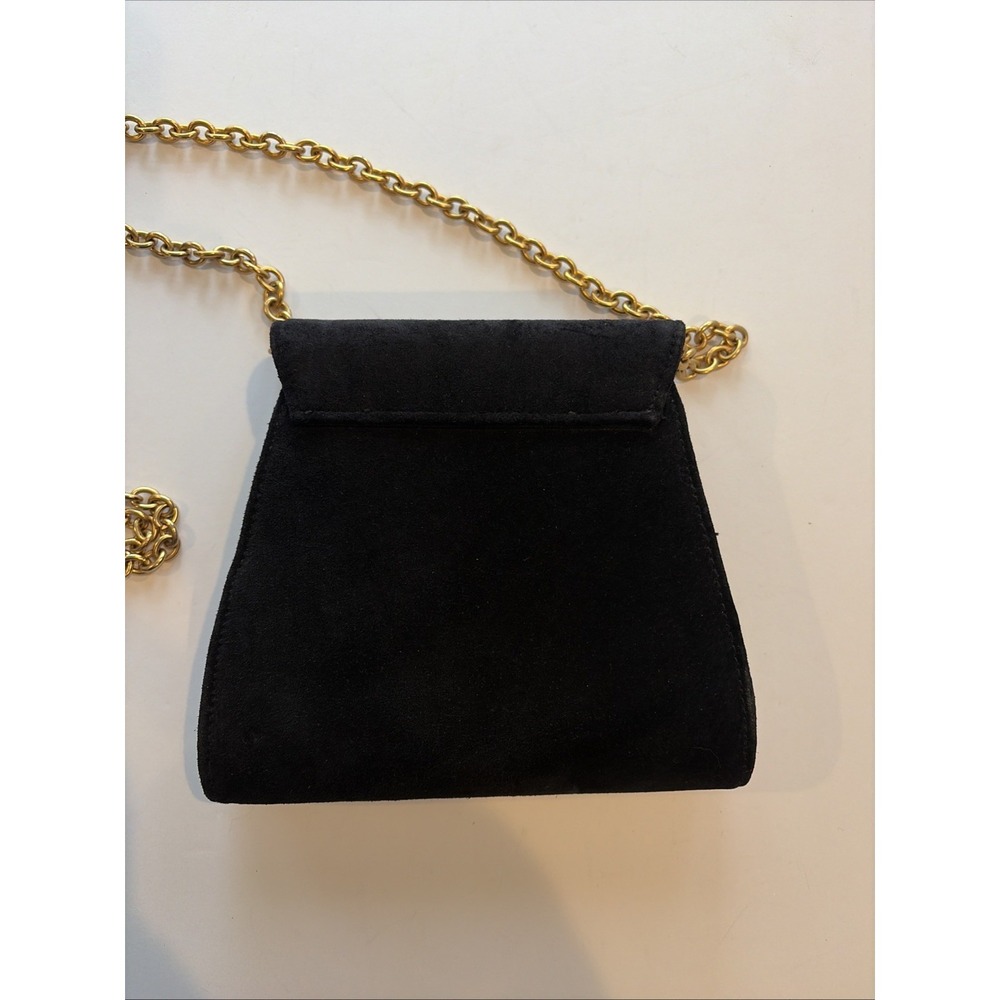 Casual Corner Black Suede Handbag Gold Medallion & Chain Essentials Elegant Bag - Picture 6 of 15